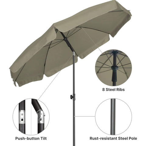AMMSUN tilt patio umbrella with push button for easy shade adjustment.