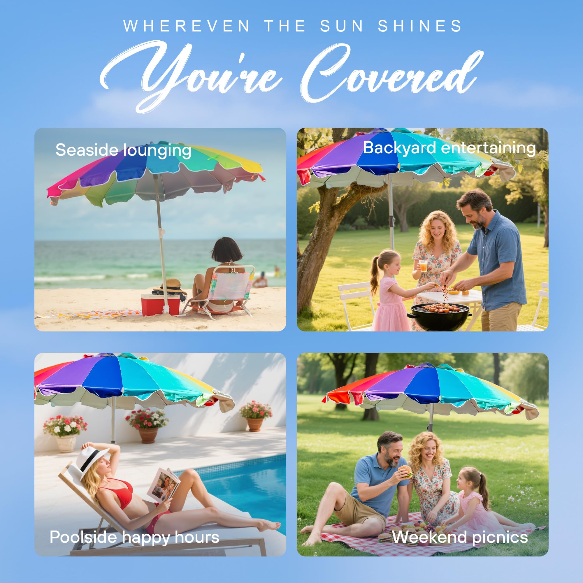 AMMSUN folding umbrella with carrying bag for easy transport.