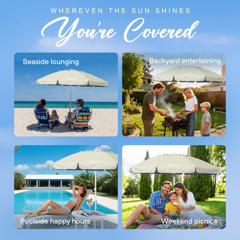 AMMSUN portable umbrella with carrying bag makes travel to the beach easy.