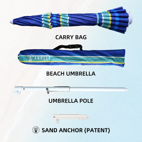 AMMSUN carrying bag and shoulder strap simplify transport to the beach.