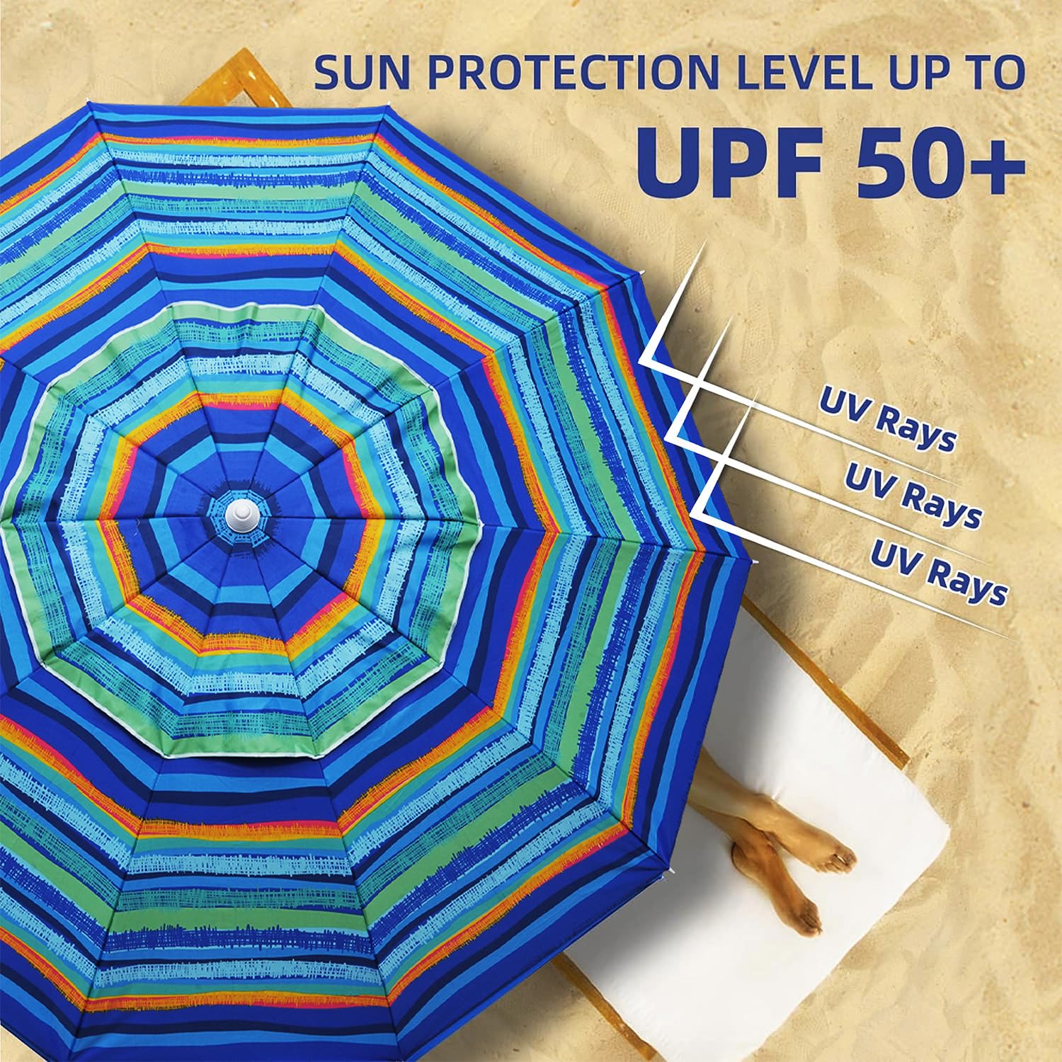 AMMSUN push-button tilt beach umbrella offering adjustable sun coverage.