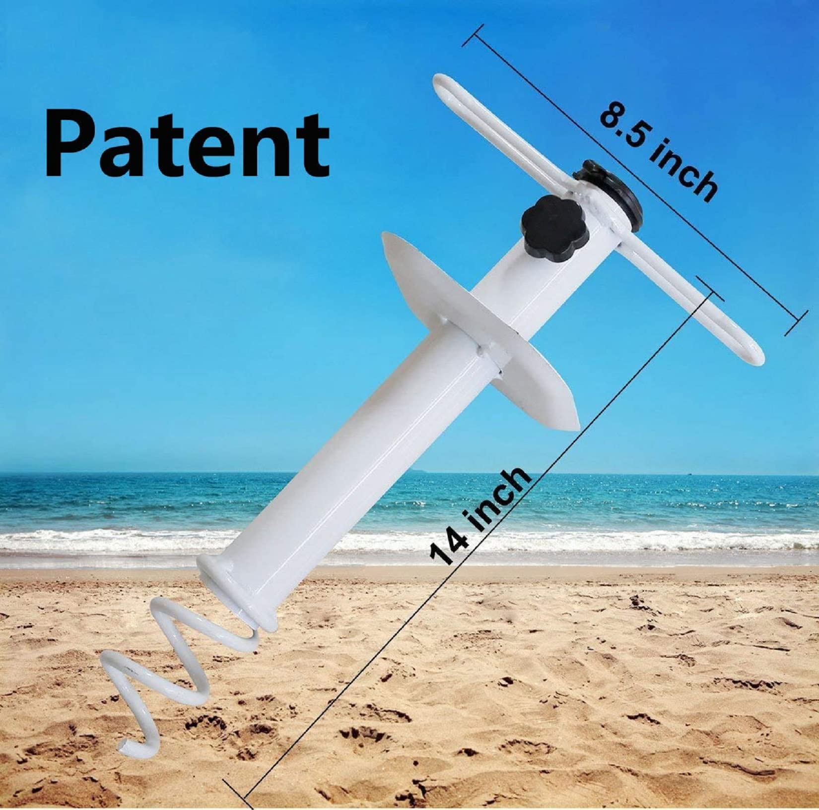 AMMSUN Screw Auger into Sand shows quick, tool-free setup.