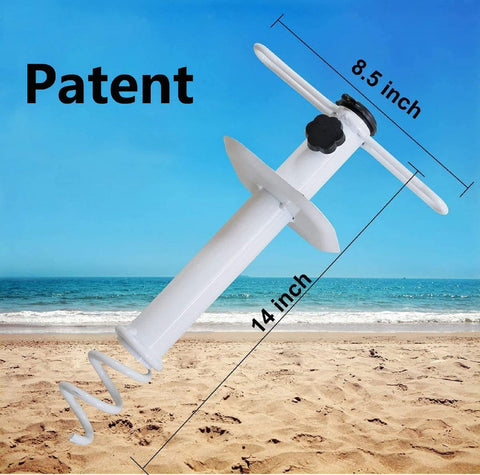 AMMSUN Screw Auger into Sand shows quick, tool-free setup.