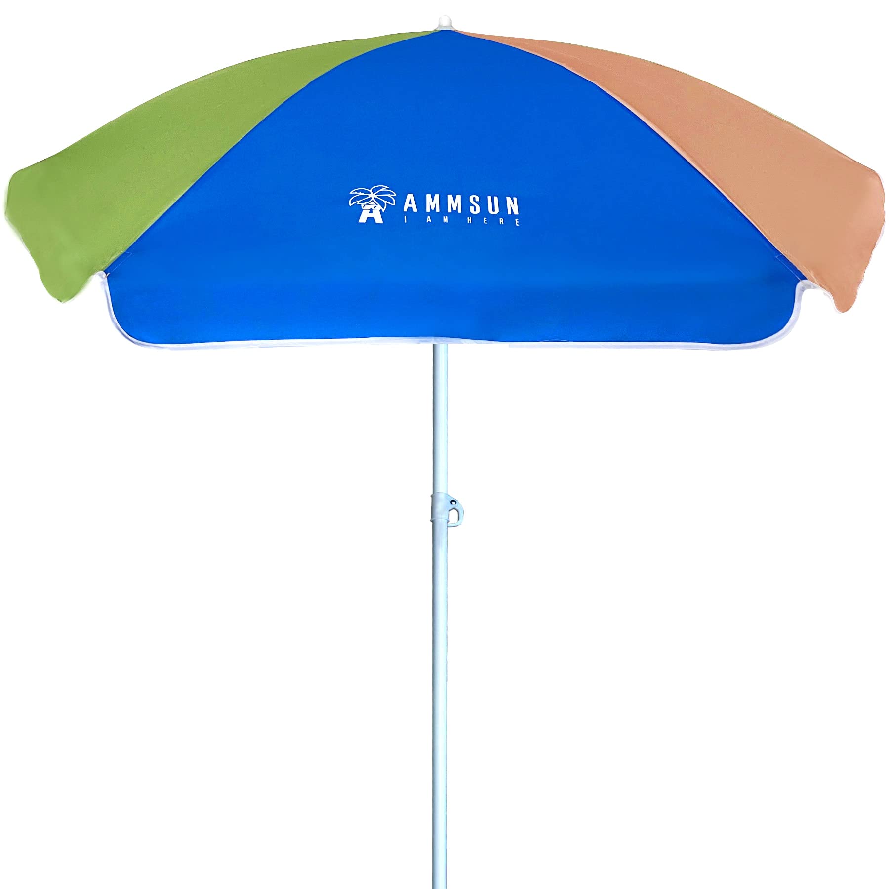 AMMSUN Seaside Beach Umbrella over a kids sand table providing shade