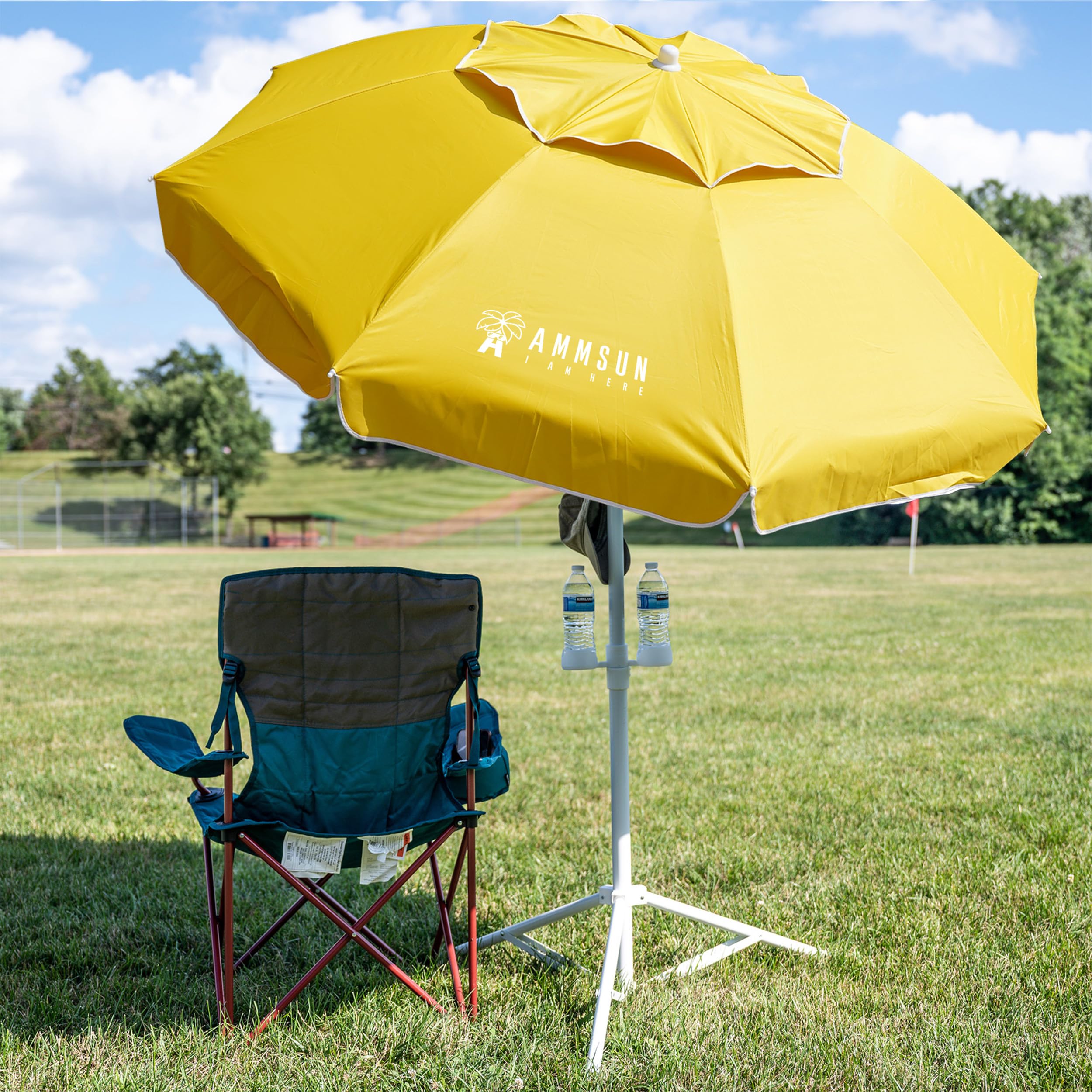 AMMSUN Shade Umbrella height-adjustable pole offers versatile standing or lounging shade.