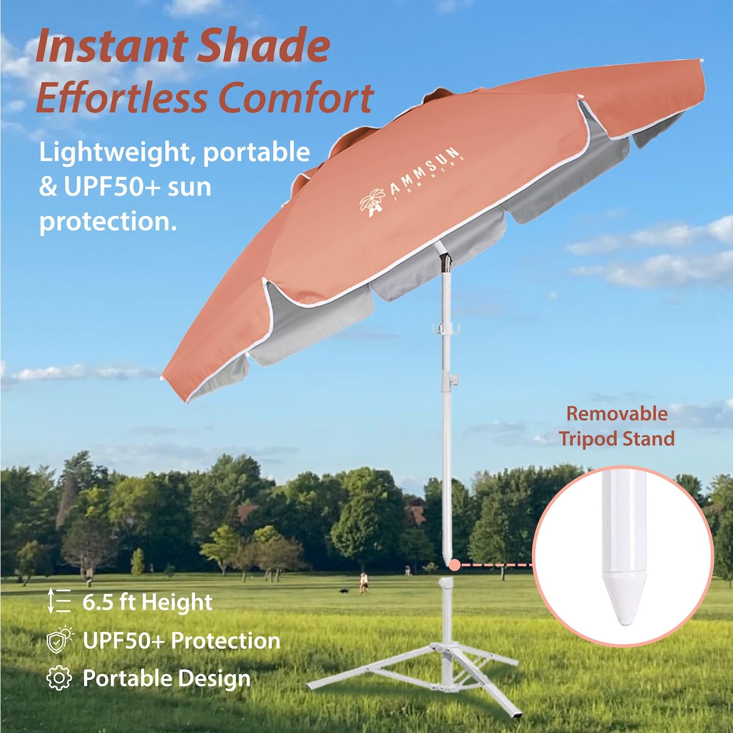 AMMSUN Shade Umbrella height adjustment pole enables versatile shade height