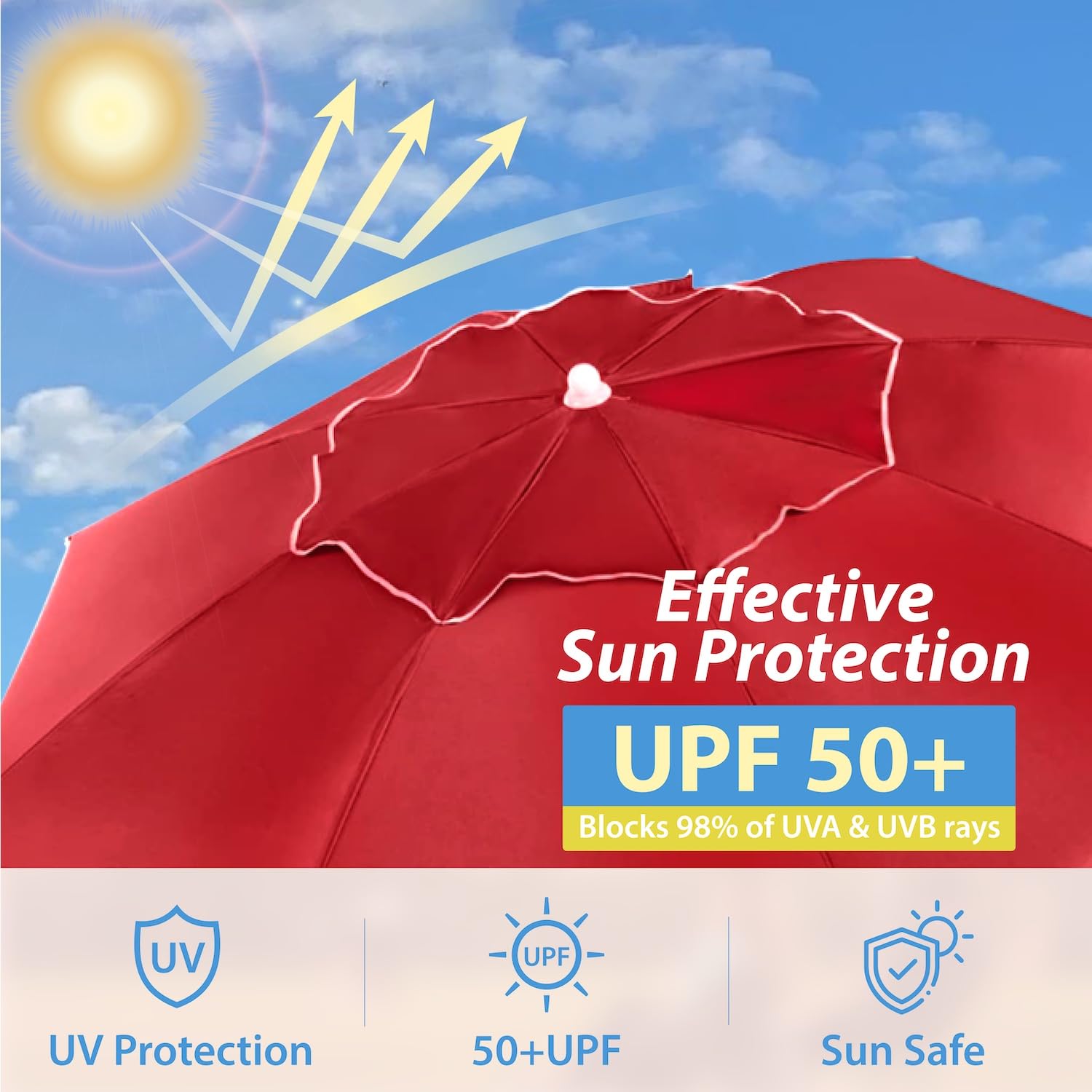 AMMSUN Shade Umbrella height adjustment for standing or lying in shade