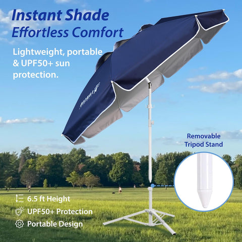 AMMSUN Shade Umbrella middle pole demonstrates height adjustable support for standing or reclining use.