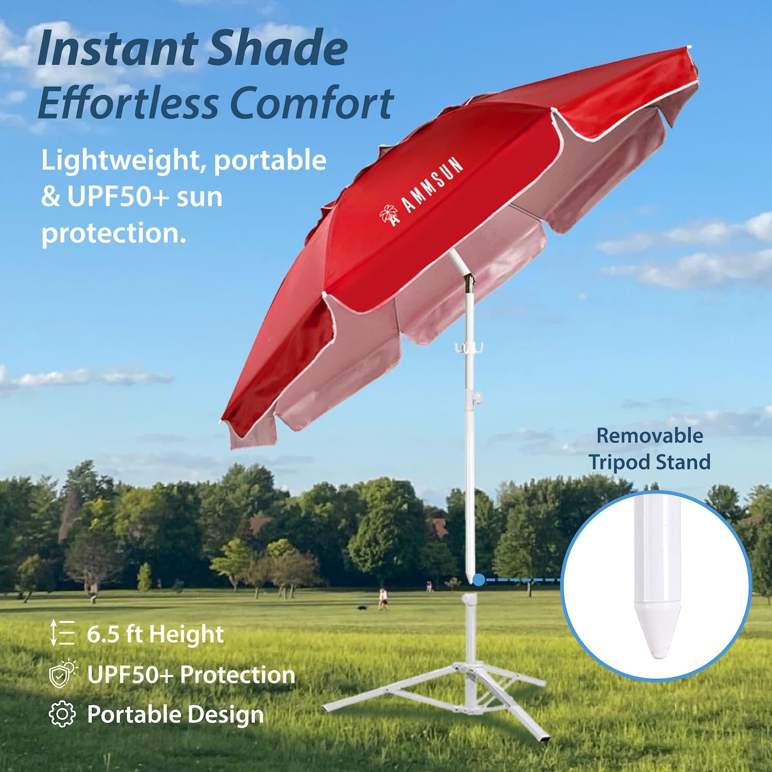 AMMSUN Shade Umbrella steel tripod base provides wind-stable support