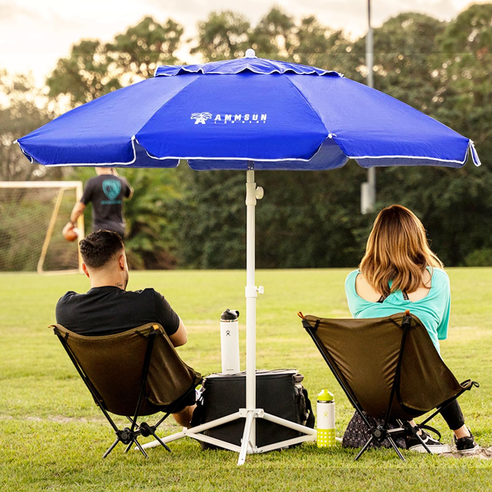 AMMSUN Shade Umbrella tilt feature showcases adjustable shade angle for late-day sun.