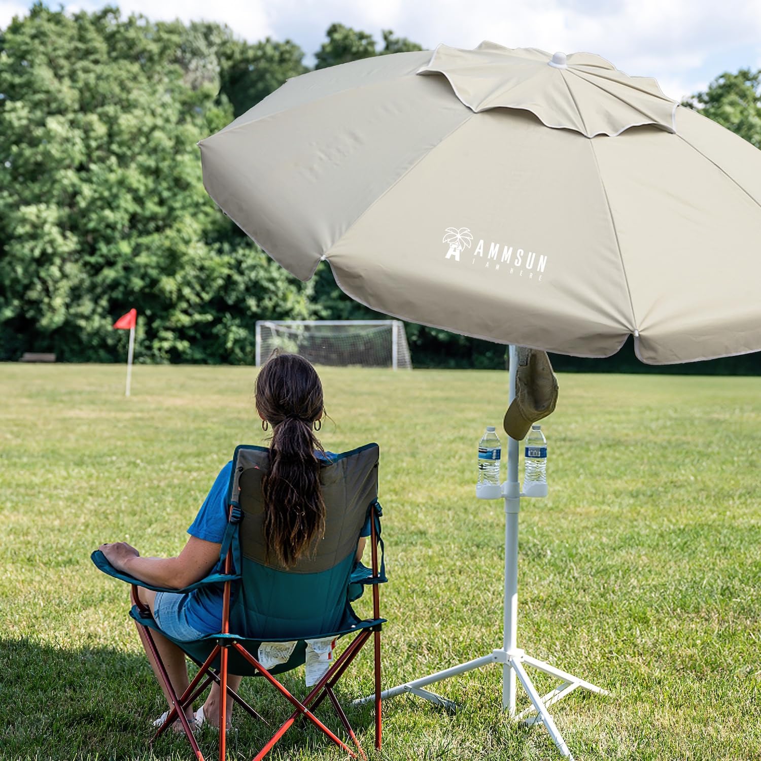 AMMSUN shade umbrella tilt feature with push-button for directional shade.