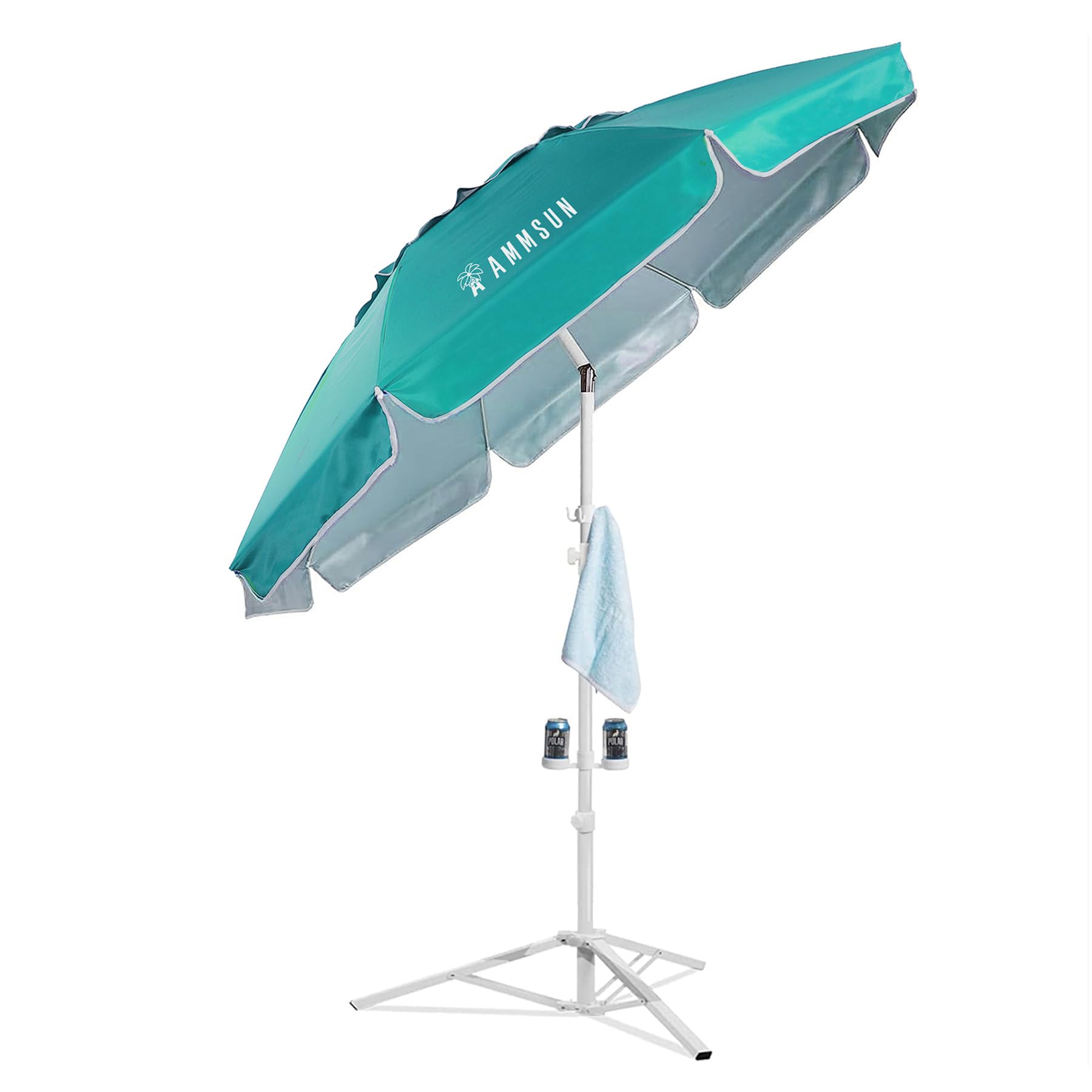 AMMSUN shade umbrella top turquoise blocks 98% UVA/UVB rays for cooler shade.