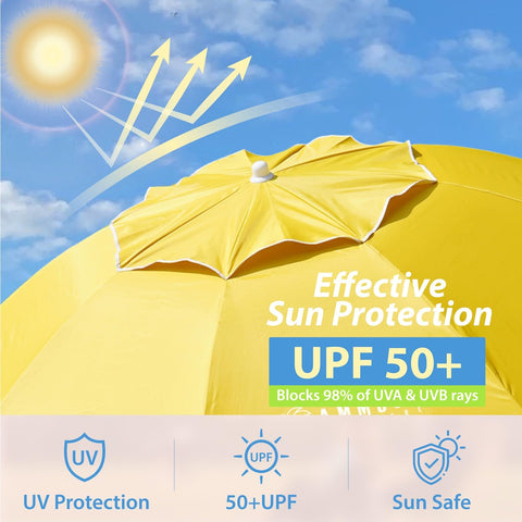AMMSUN Shade Umbrella includes two cup holders for drinks in shade.