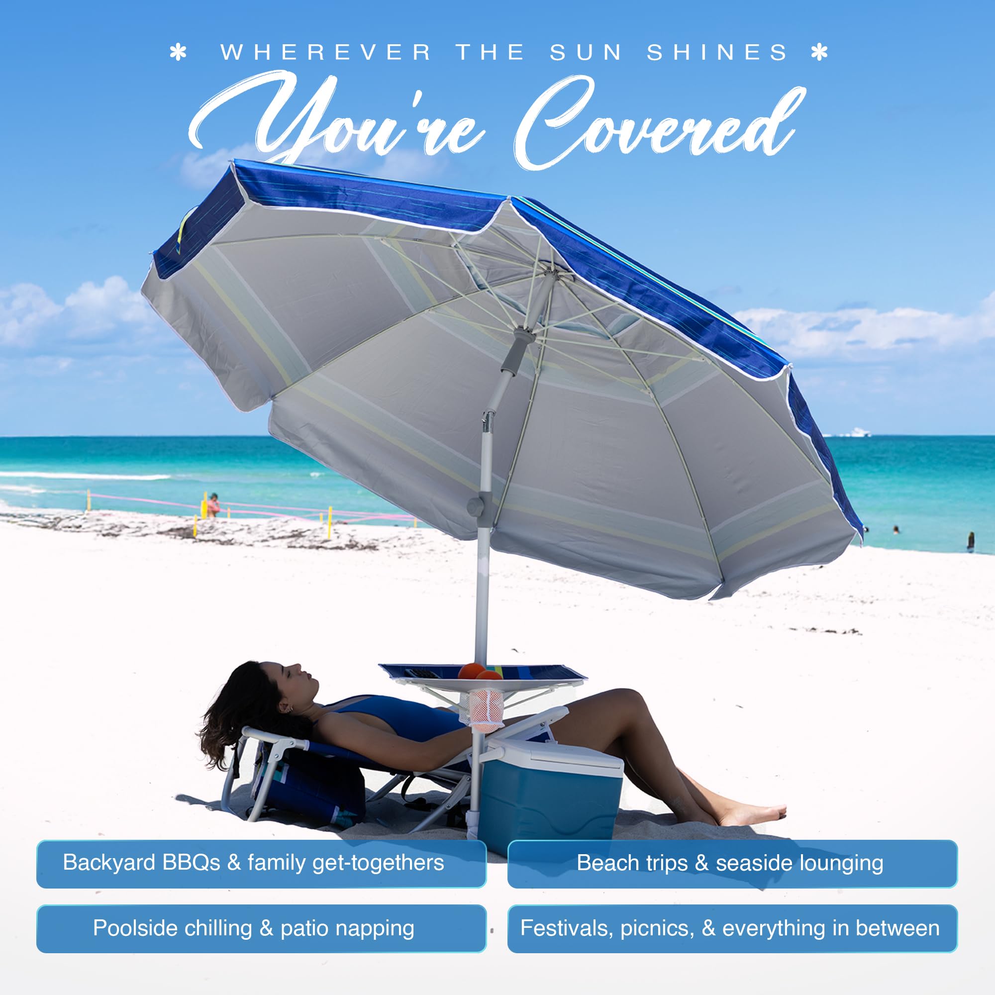 AMMSUN silver-coated fabric enhances UV protection and cooling shade.