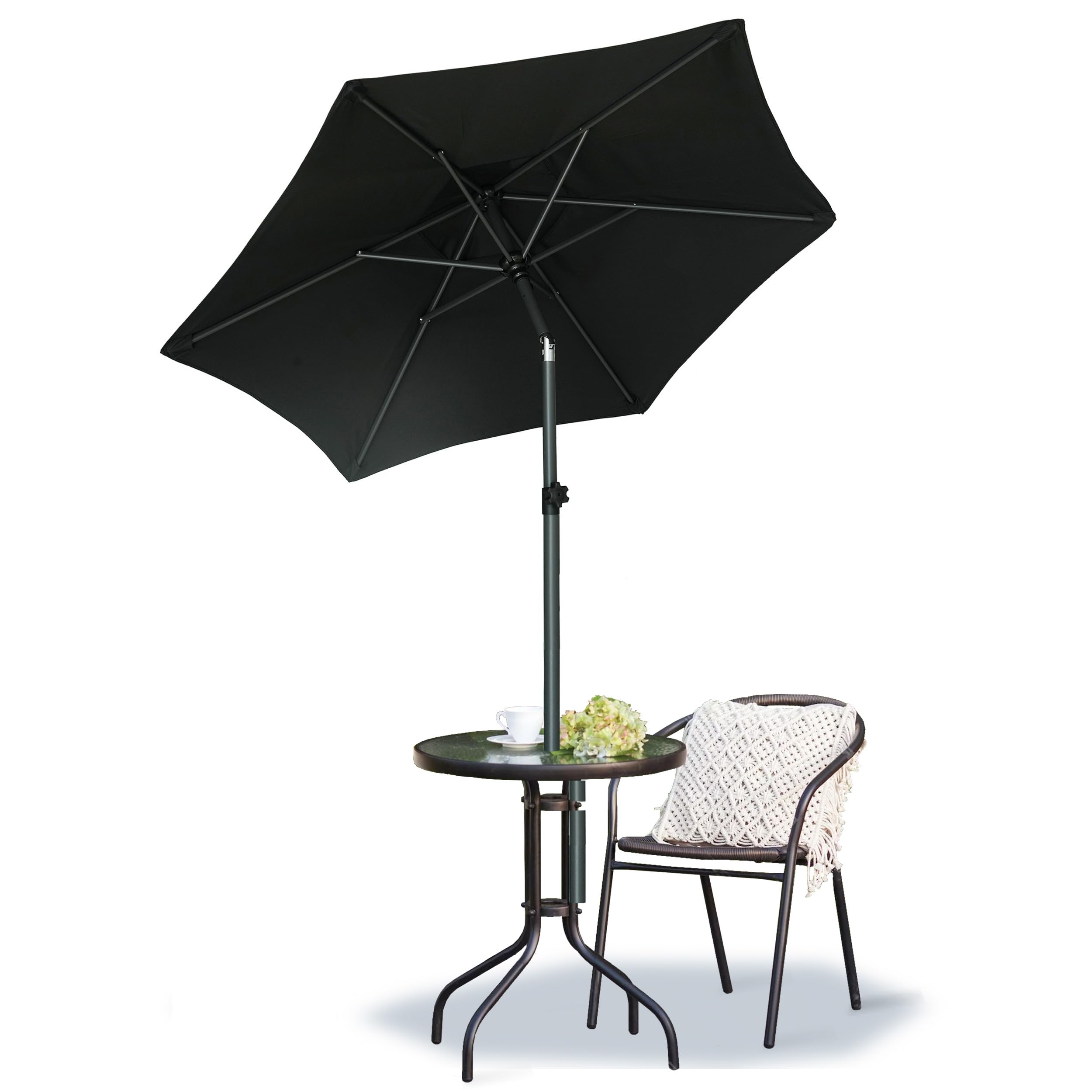 AMMSUN steel pole and six ribs provide sturdy support for the umbrella.