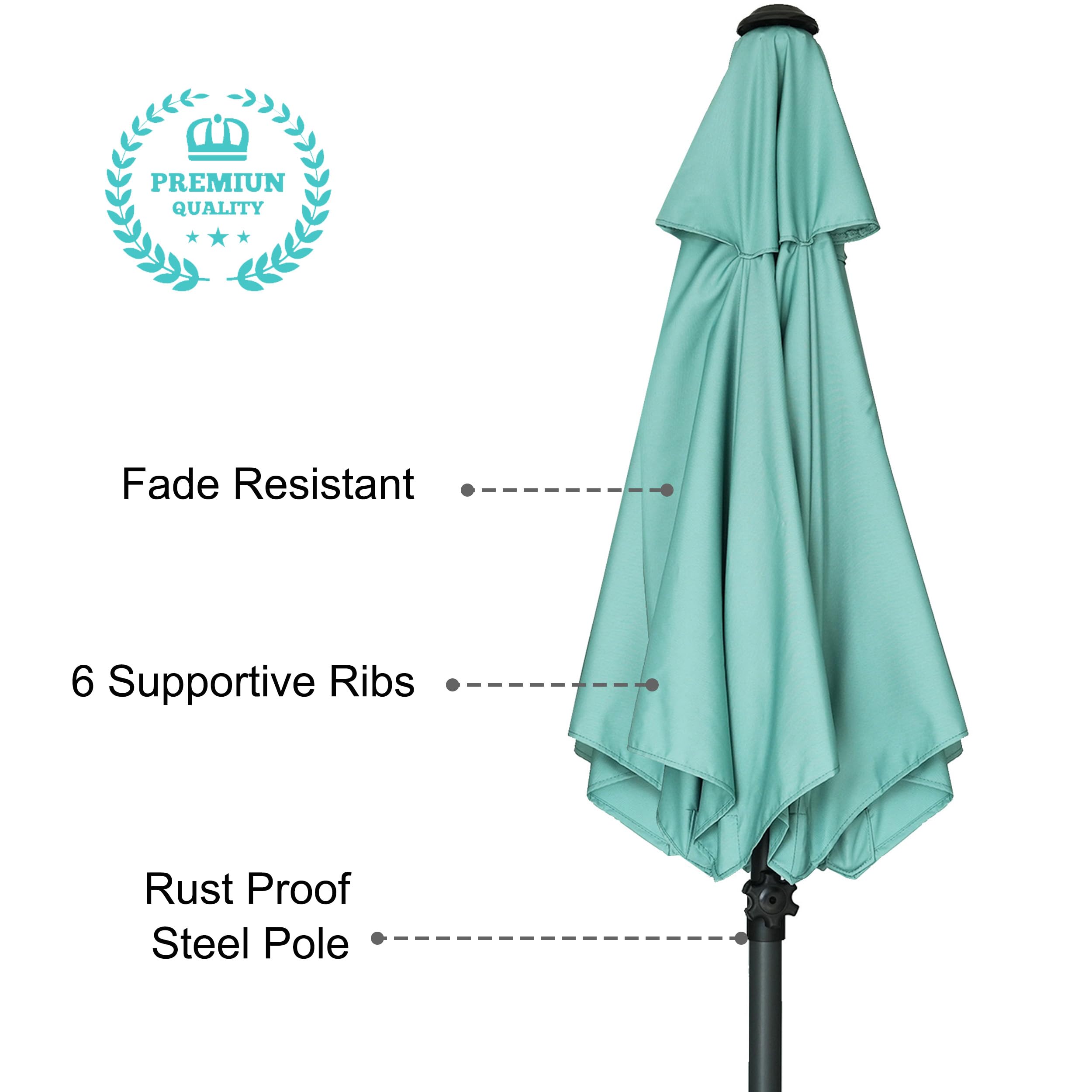 AMMSUN steel pole and six ribs provide sturdy support in breezy outdoor conditions.