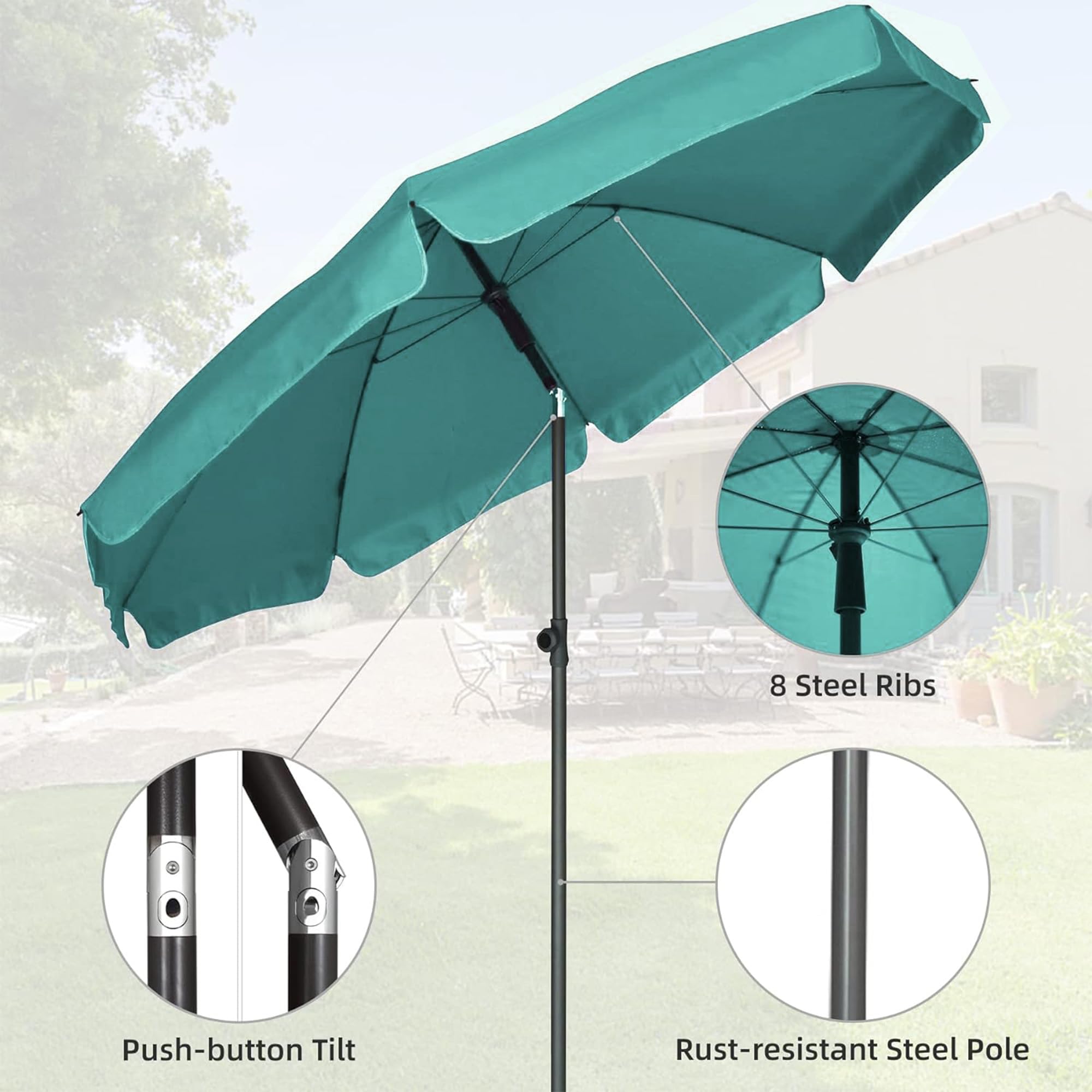 AMMSUN umbrella steel pole and ribs show sturdy outdoor structure