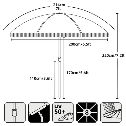 AMMSUN sturdy steel pole and eight ribs for strong outdoor support.