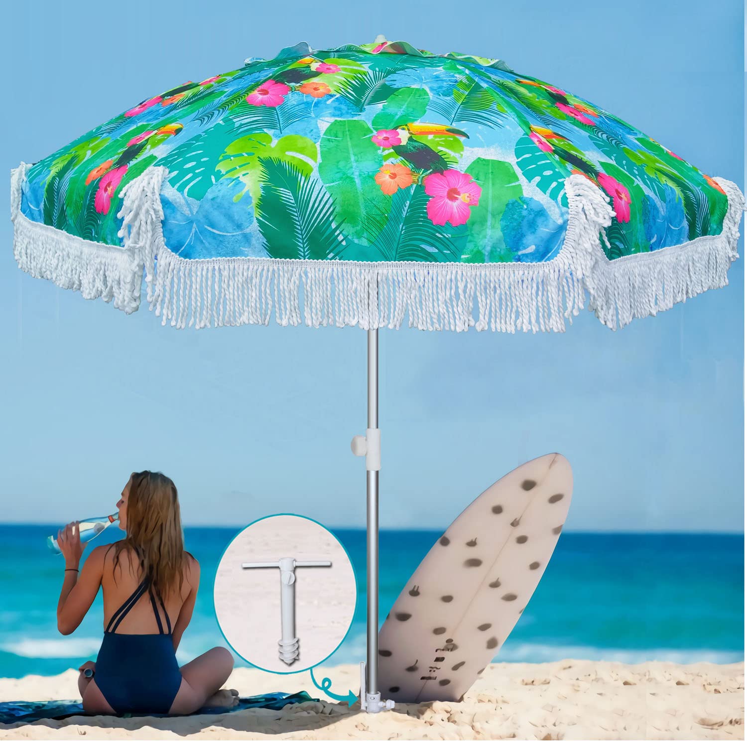 AMMSUN umbrella with a sturdy steel pole for lasting outdoor performance.