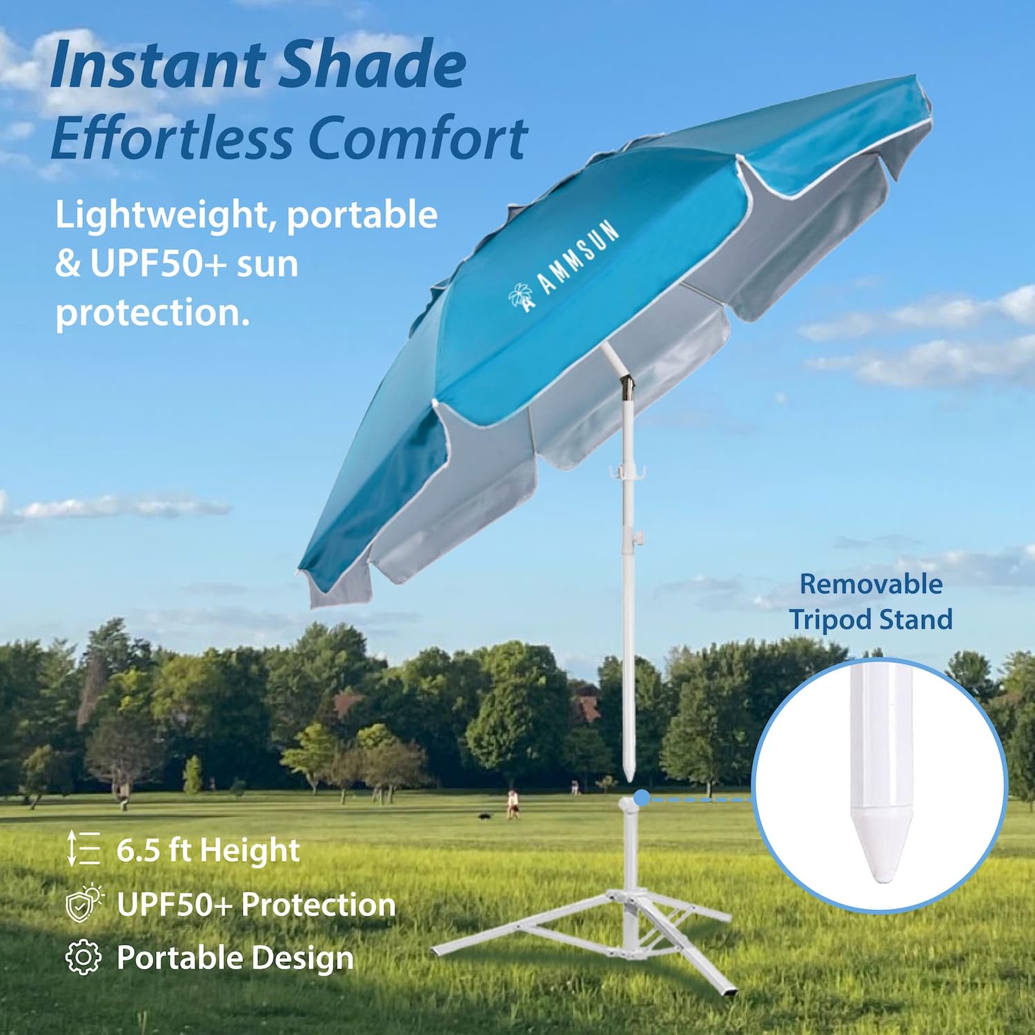 AMMSUN steel tripod base delivering stable support in breezy conditions.