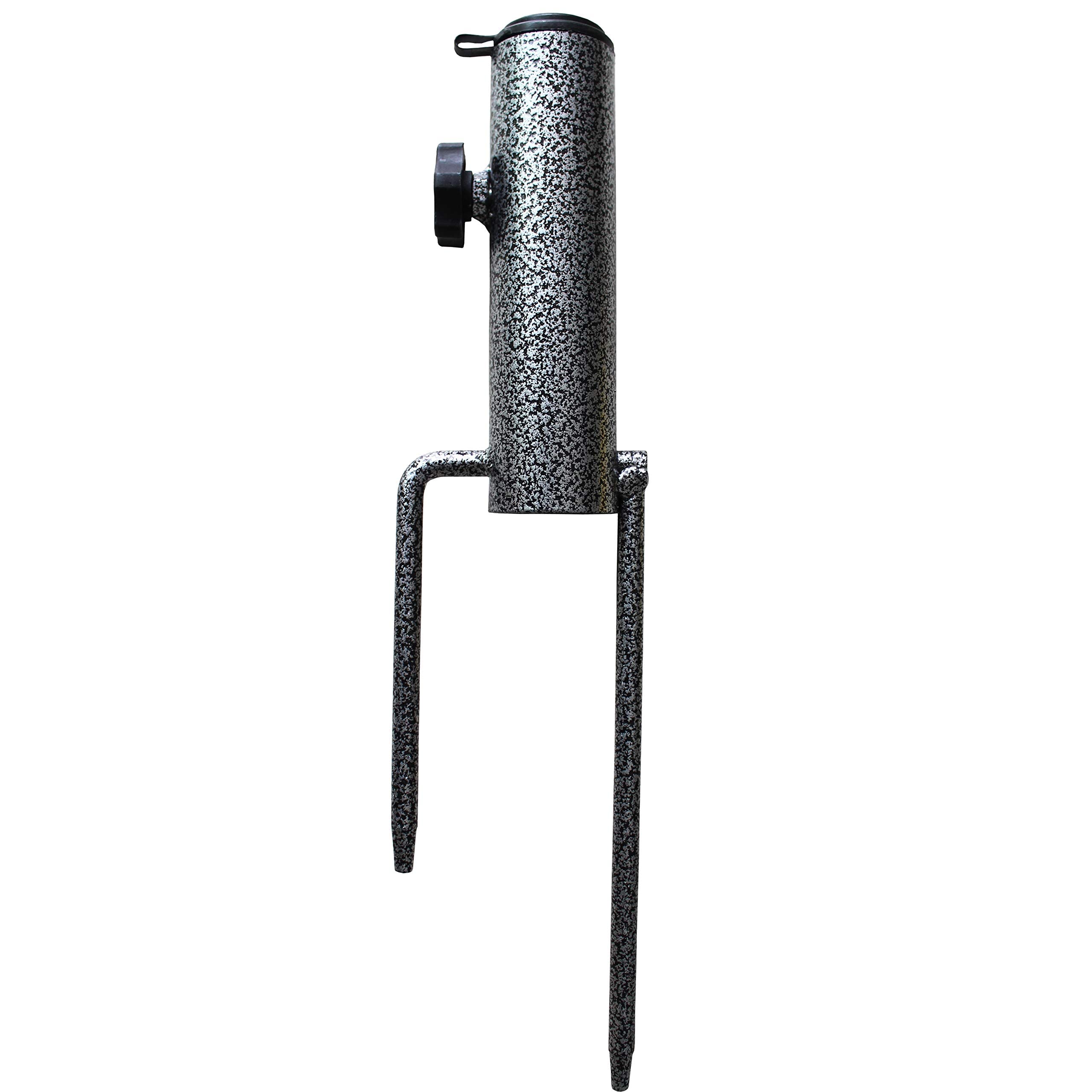 AMMSUN umbrella-base-steel-holder anchored in grass for stable outdoor shade