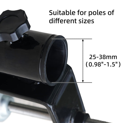 AMMSUN clamp securing an umbrella on bleachers during a tailgate