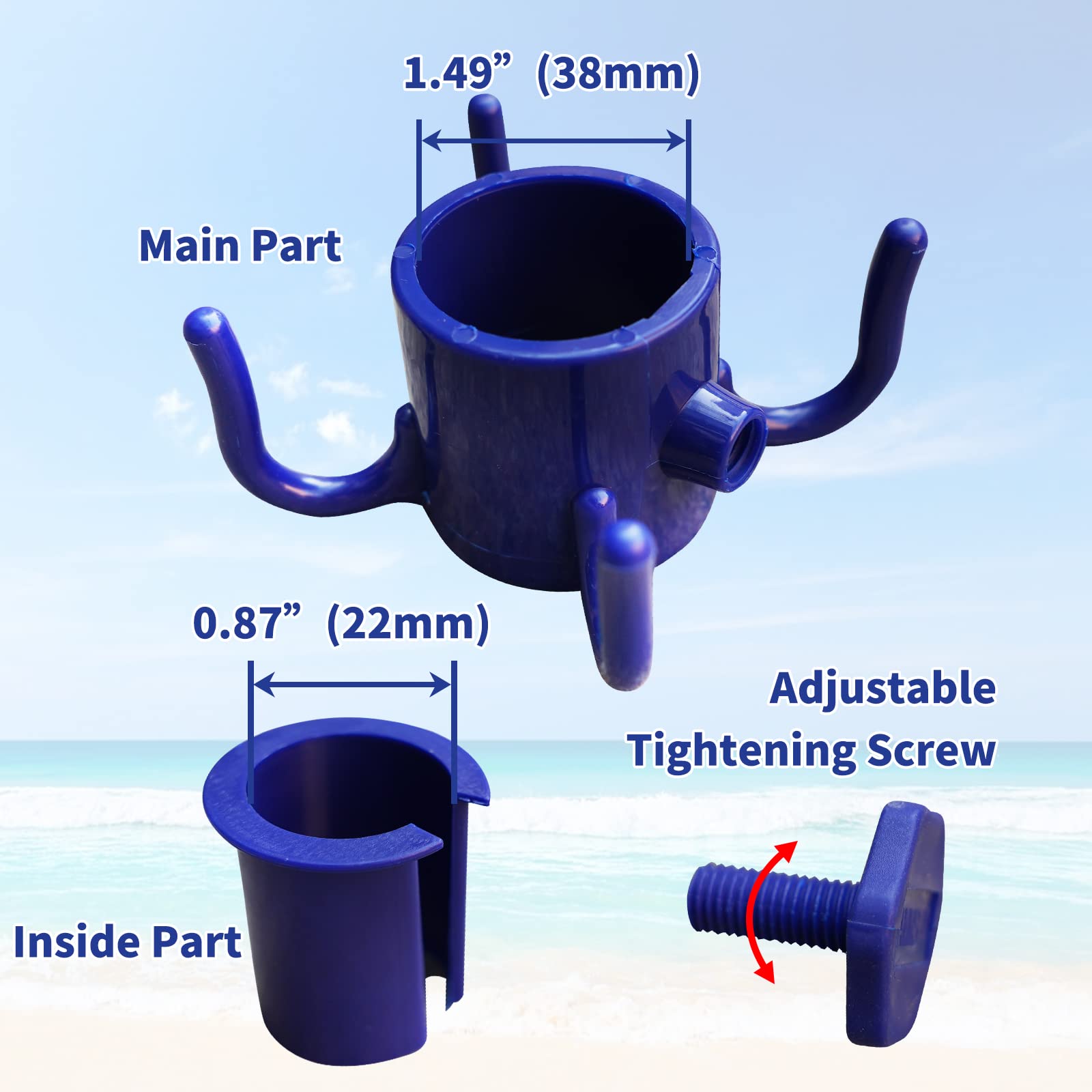 AMMSUN adjustable 4-prong hook fits various poles securely.