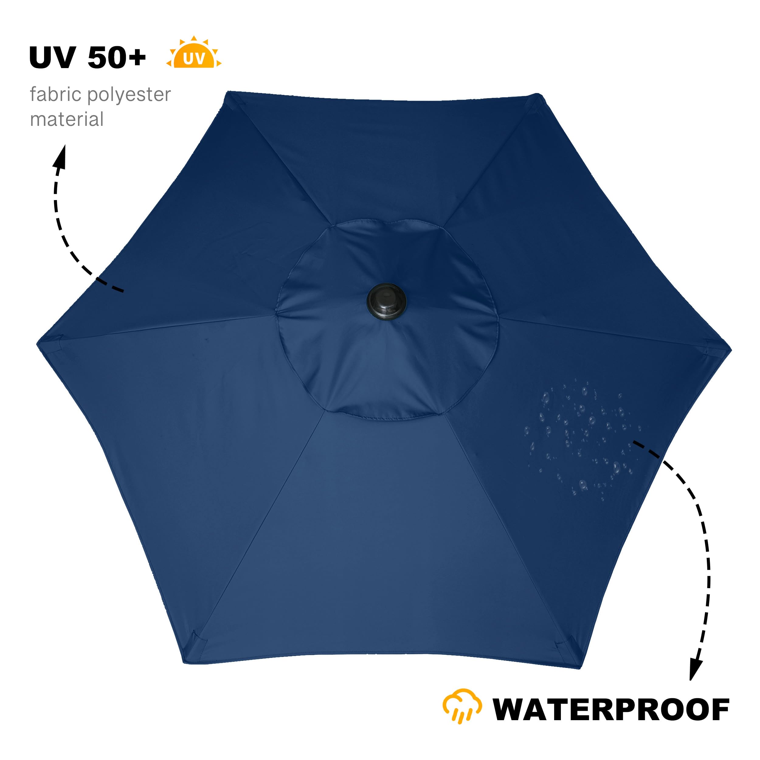 AMMSUN steel-pole umbrella with six ribs offers sturdy shade.
