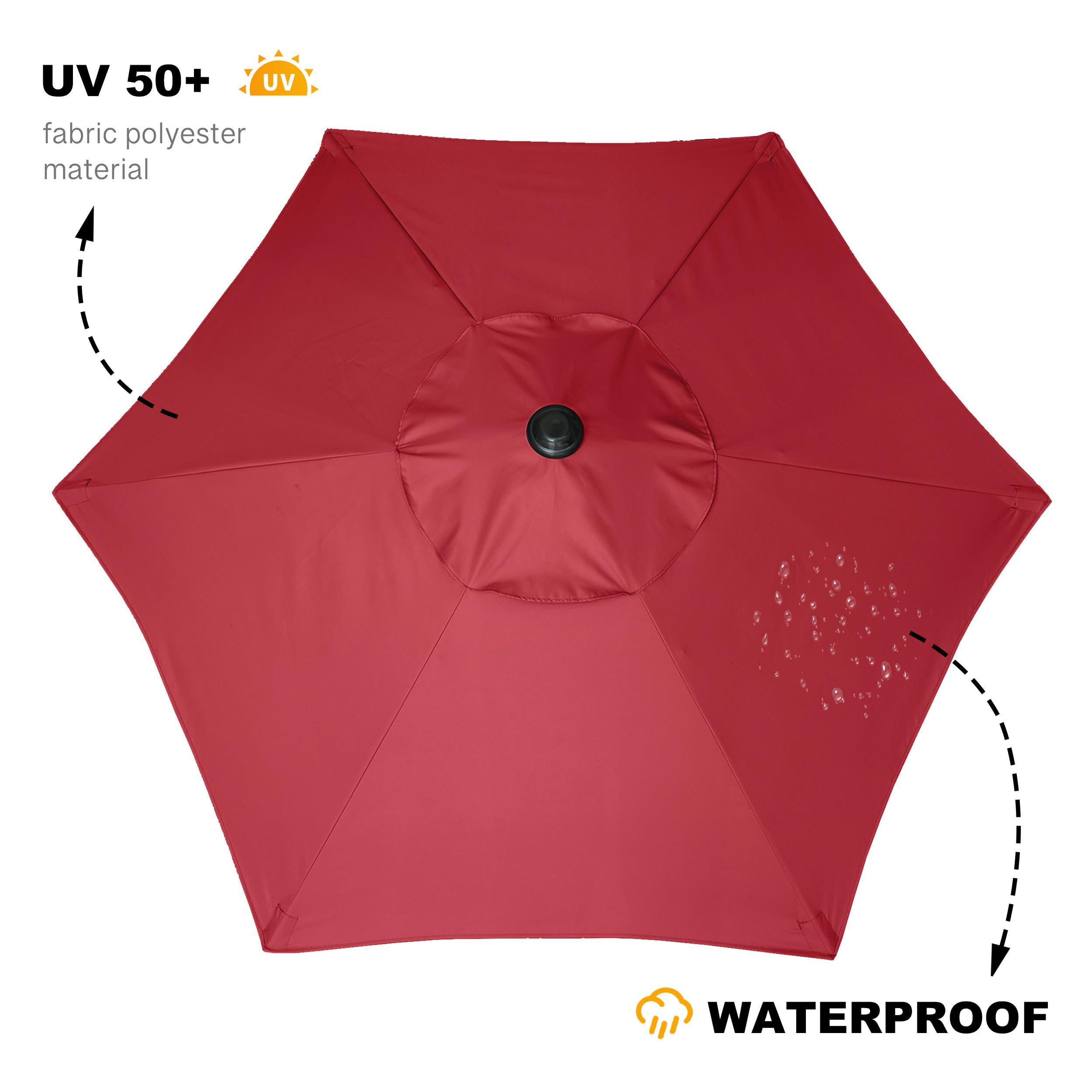 AMMSUN umbrella features UPF50+ fabric to reduce sun exposure outdoors.
