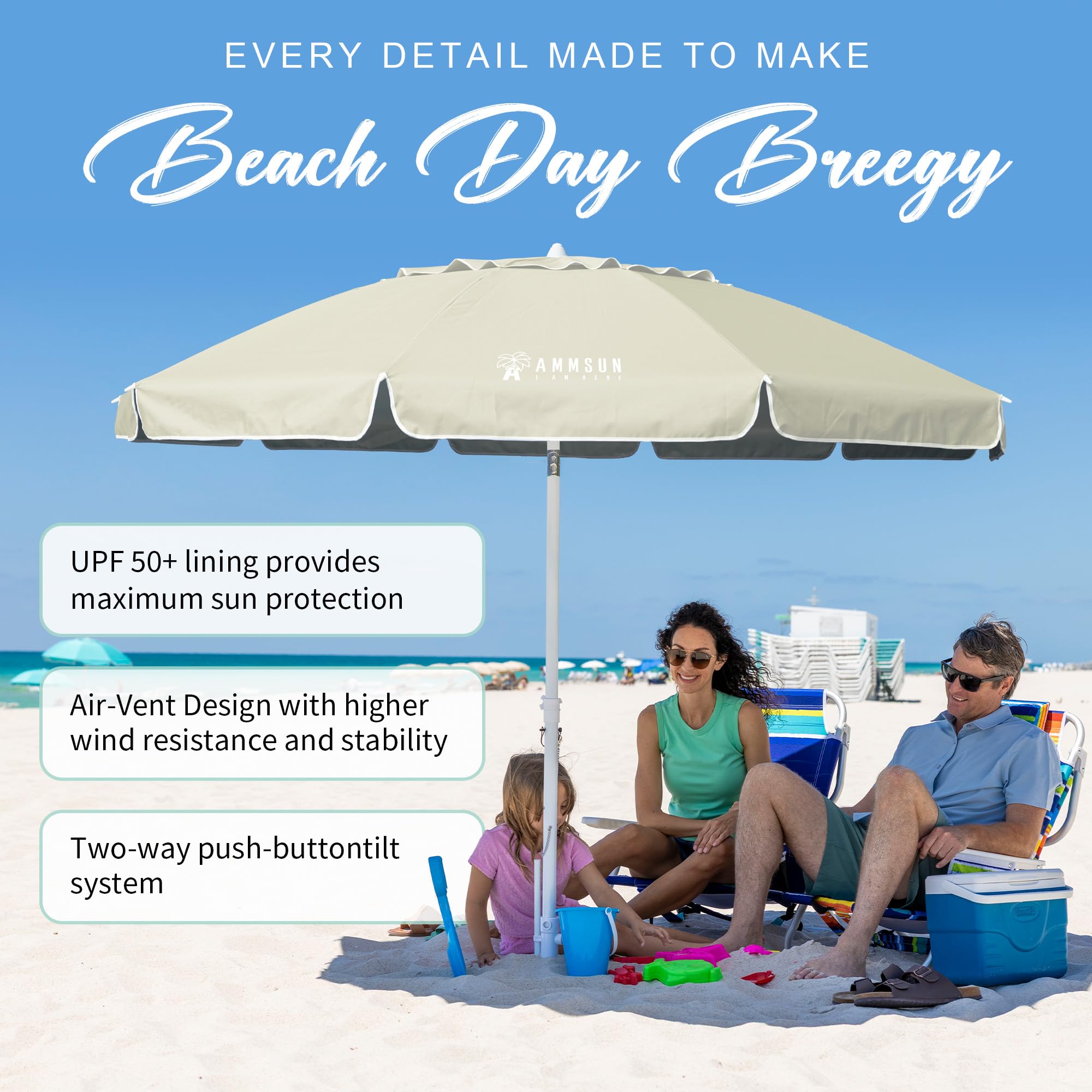 AMMSUN UPF50+ fabric blocks most UV rays for comfortable outdoor hours.