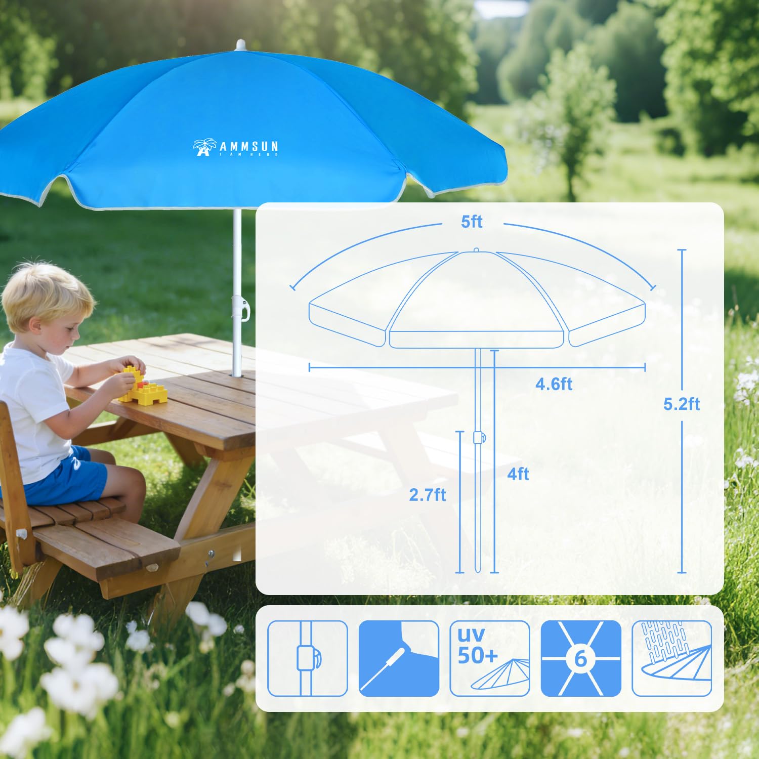 AMMSUN uv-coated fabric provides UPF 50+ protection for outdoor sessions.