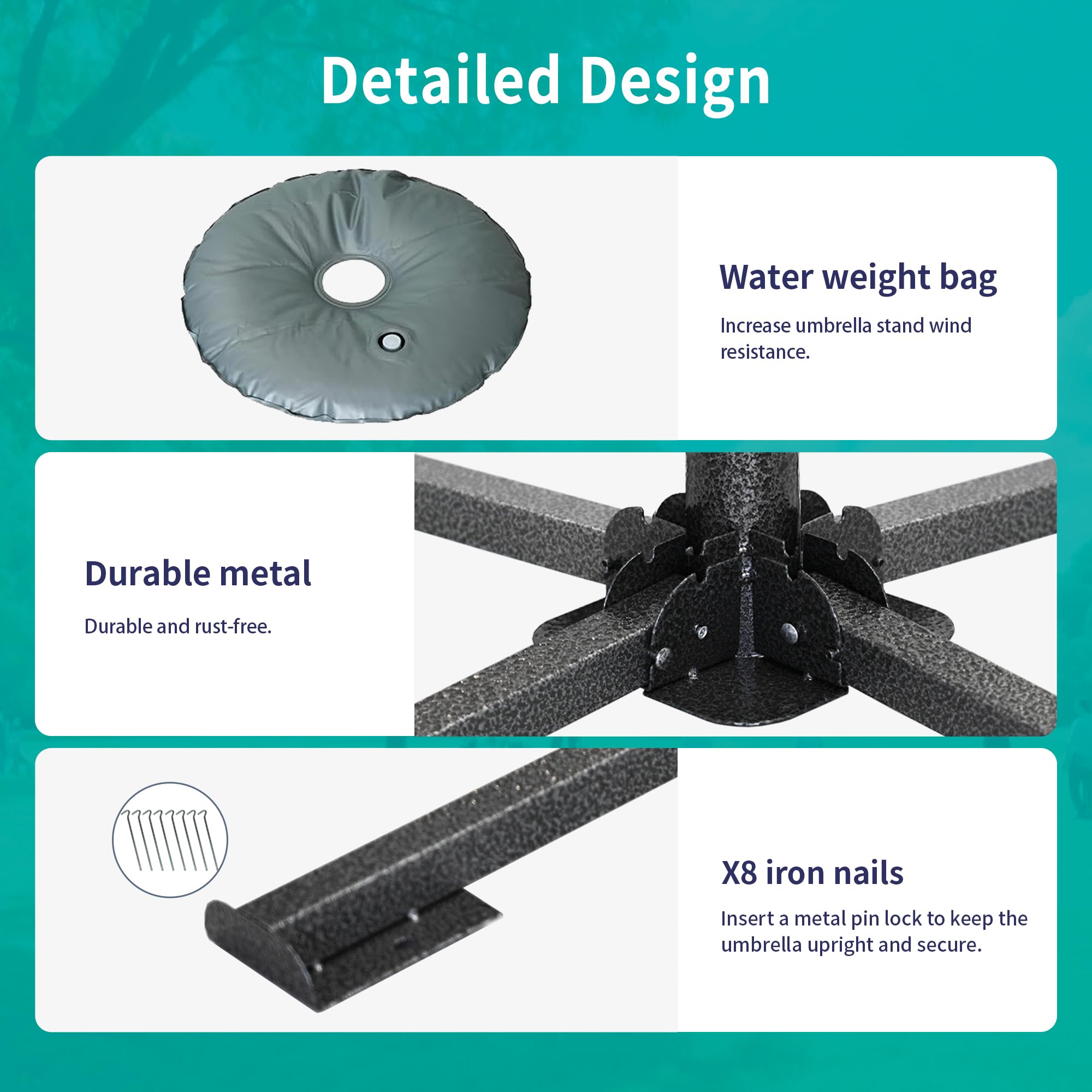 Wind-resistant construction helps keep your umbrella upright in gusts.