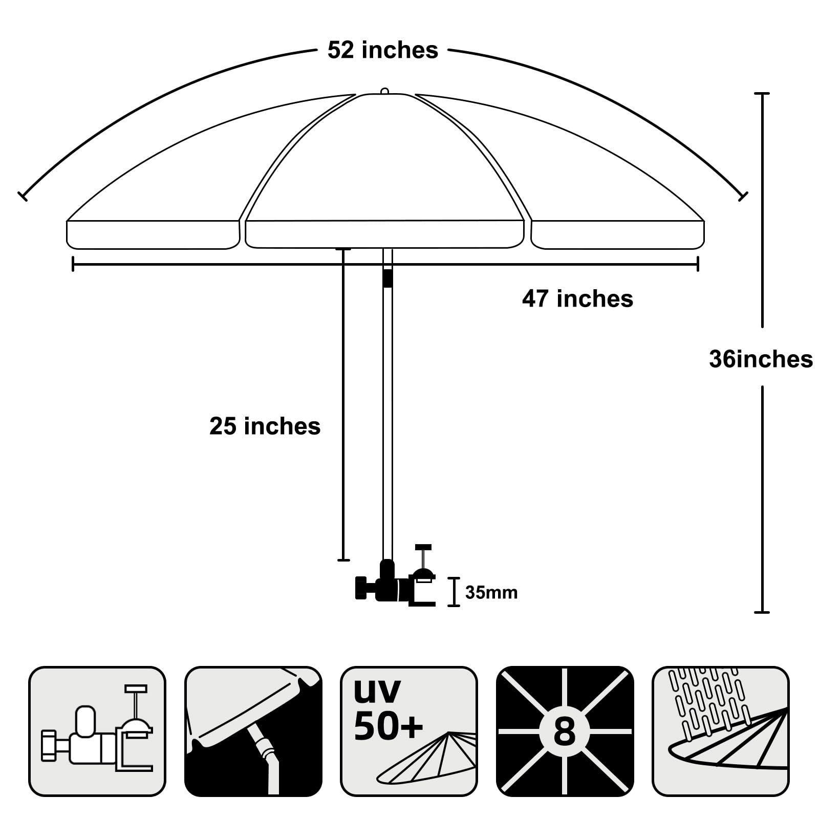 AMMSUN XL Chair Umbrella compatible with beach chairs and wheelchairs.