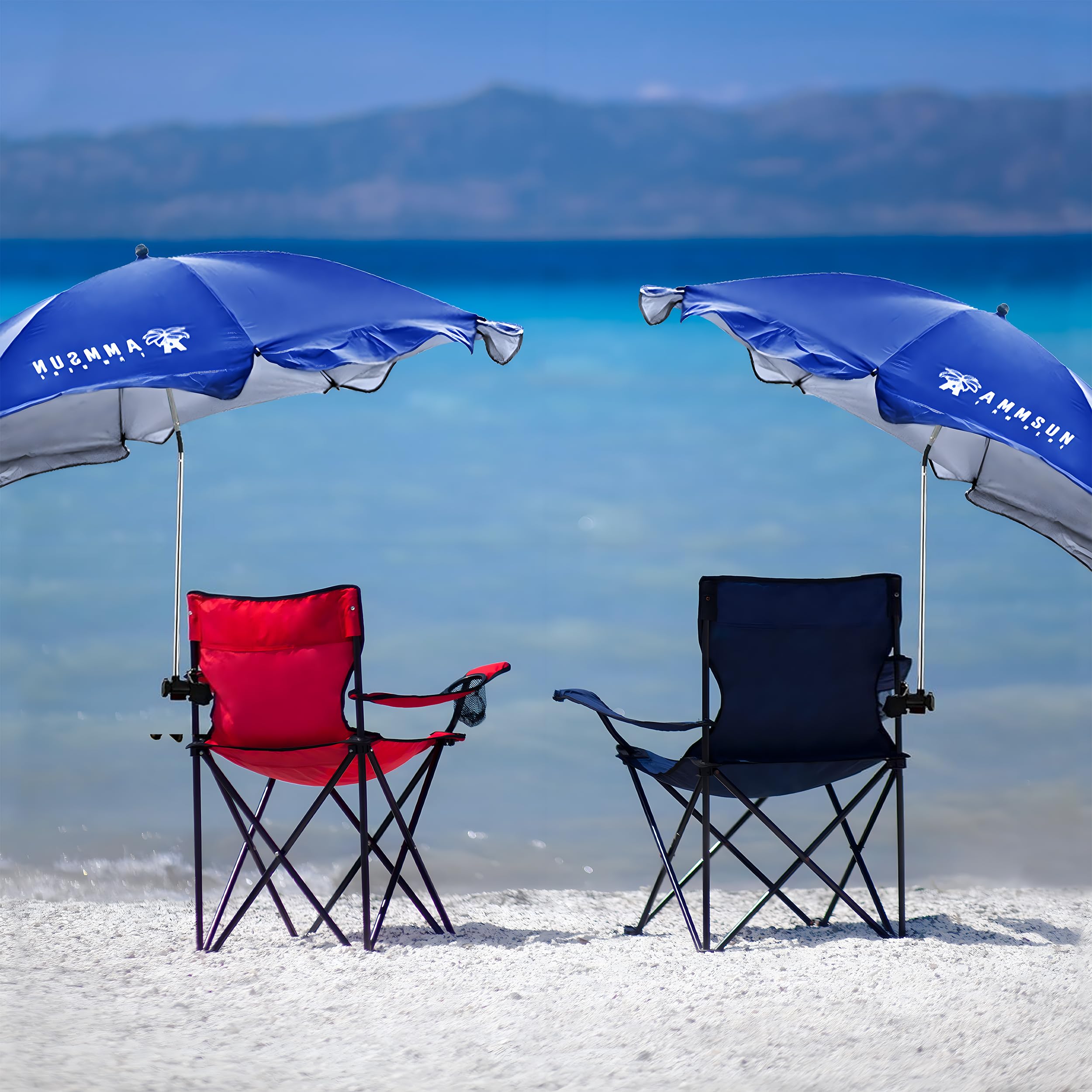 AMMSUN XL blue pack provides stylish shade for beach, camping, or stadium seating