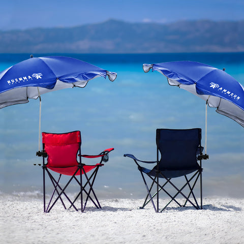AMMSUN XL blue pack provides stylish shade for beach, camping, or stadium seating