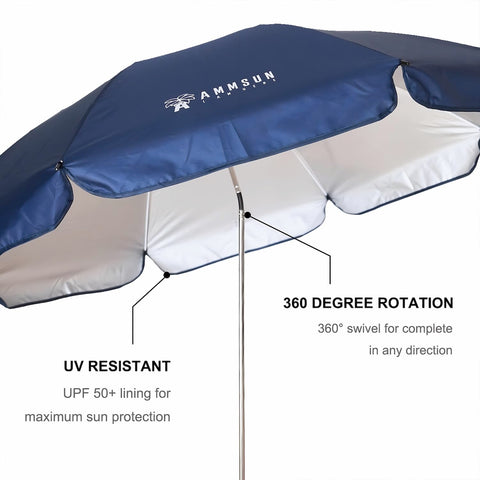 AMMSUN XL umbrella features sturdy steel ribs for wind resistance.