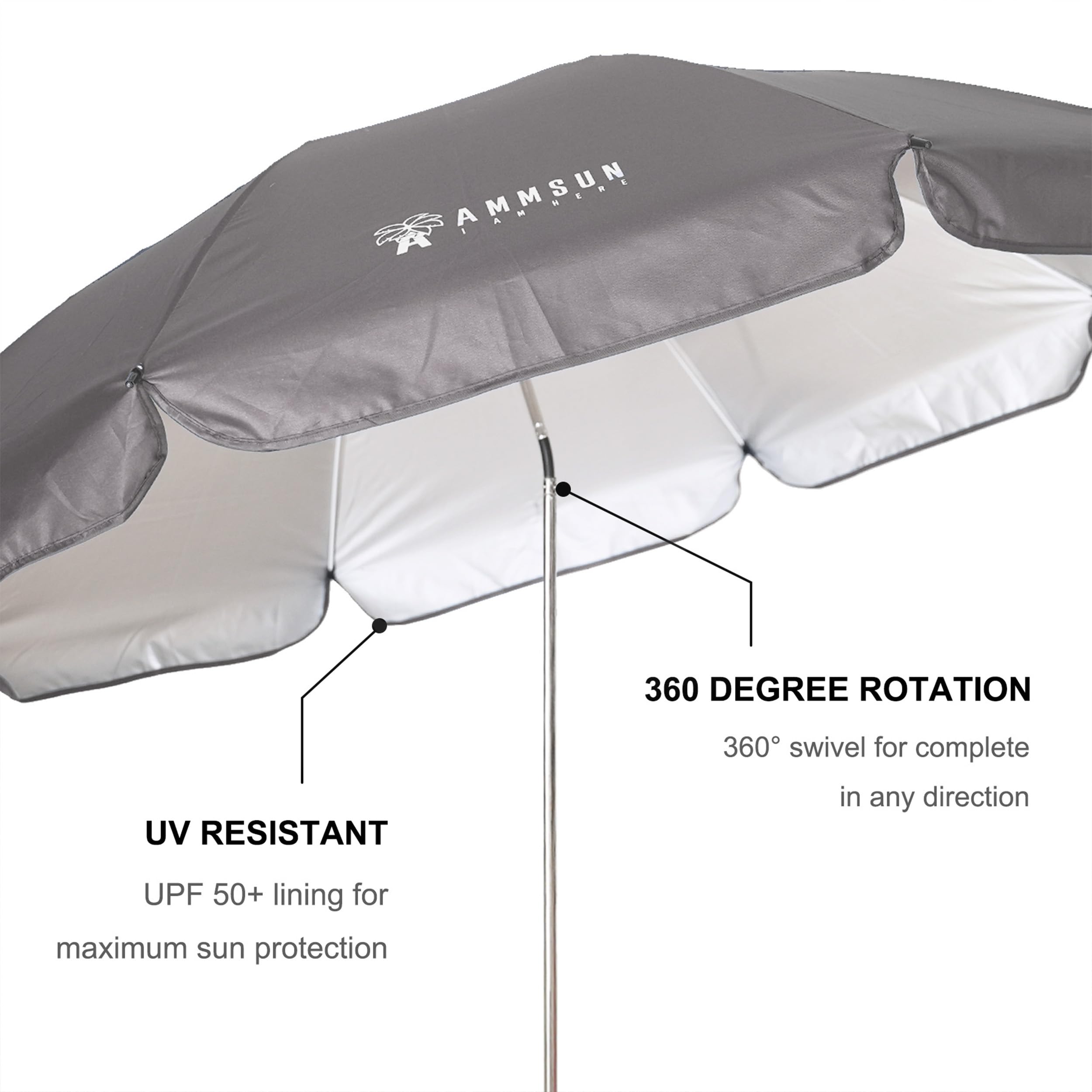 AMMSUN XL umbrella steel ribs provide durable shade