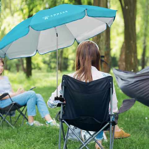AMMSUN XL chair umbrella tilt-swivel demonstrates flexible shade angles.