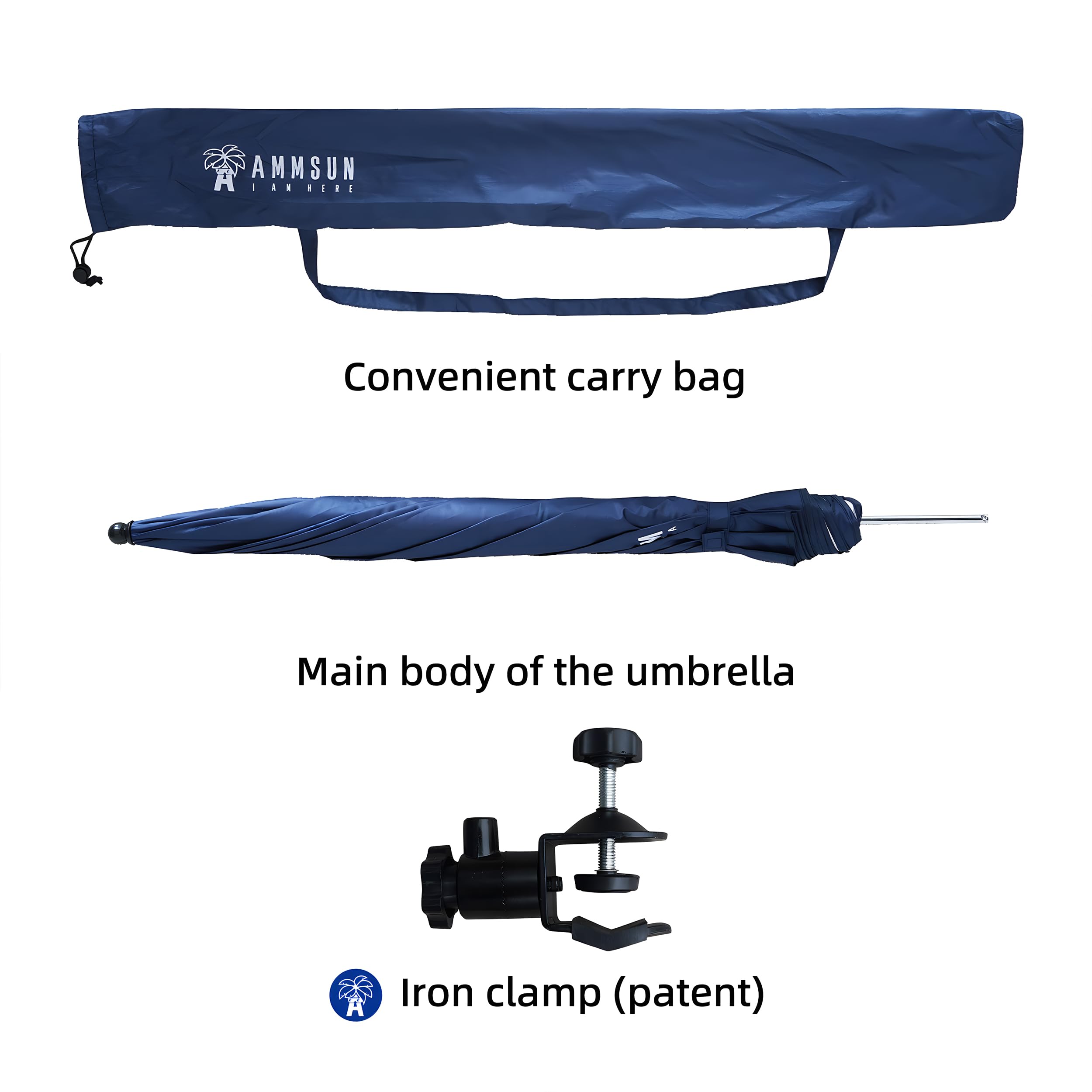 AMMSUN XL clamp fits round or square surfaces up to 1.38 inches.