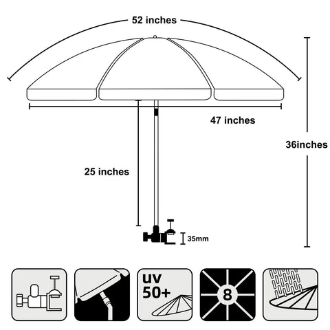 AMMSUN XL umbrella supports versatile shade on beach, camp, or cart use.
