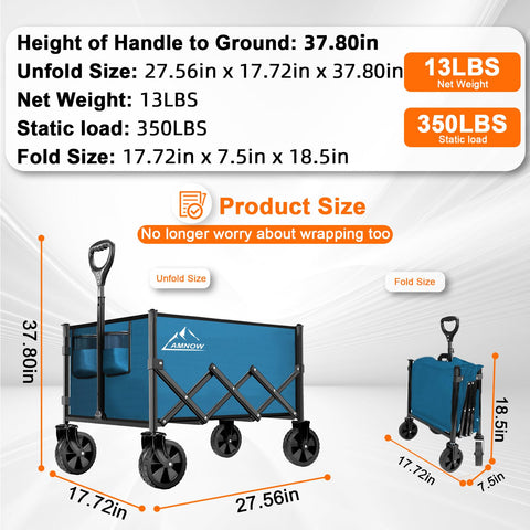 AMNOW collapsible wagon with adjustable handle for easy pulling by all ages.