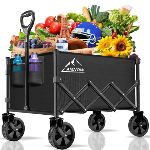 AMNOW collapsible wagon front angle shows easy loading and stability.