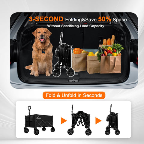 AMNOW collapsible wagon garden use as a wheeled cart for yard tasks.