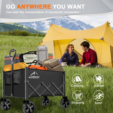 AMNOW collapsible wagon adjustable handle supports users of different heights.