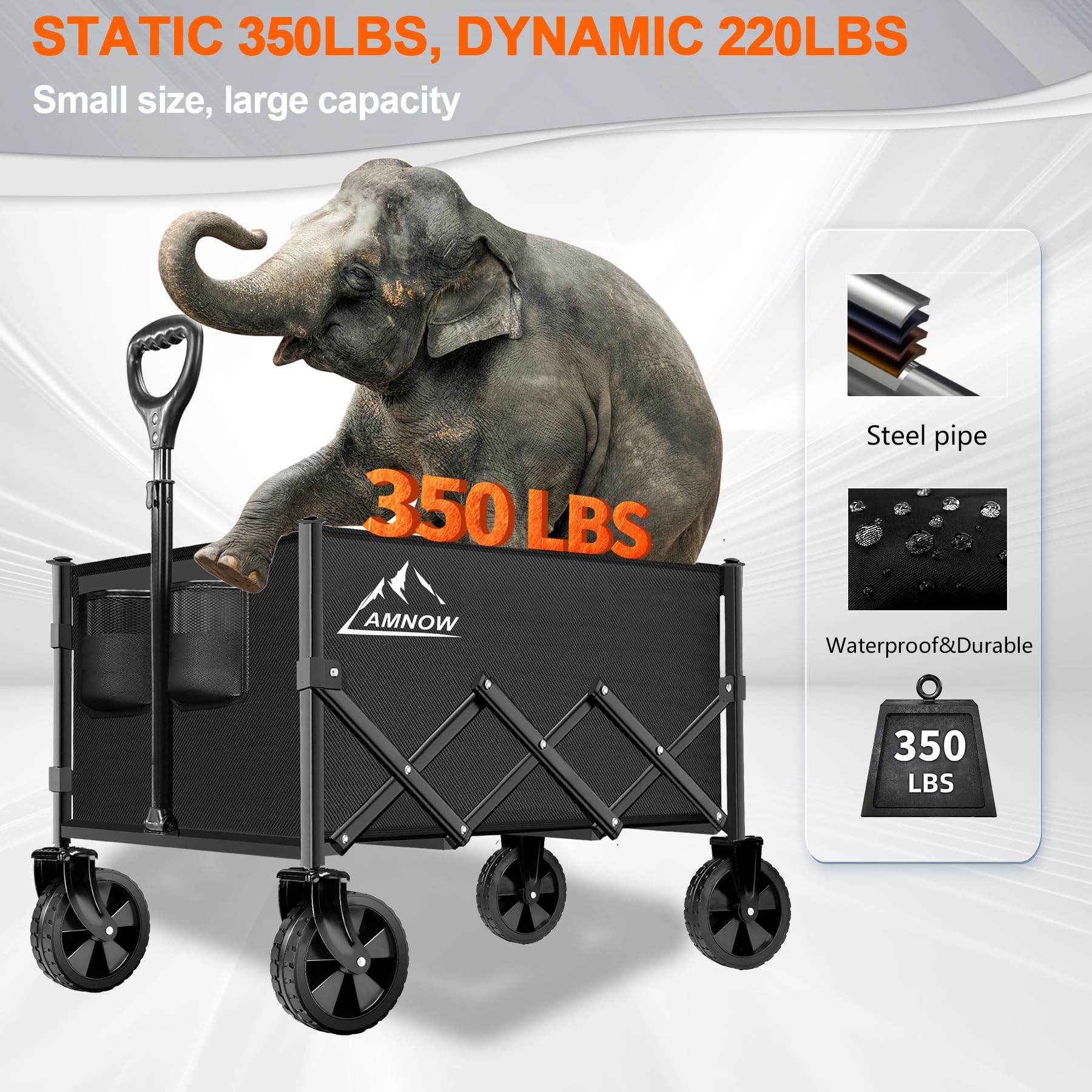 AMNOW collapsible wagon loaded demonstrates large capacity for groceries and gear.