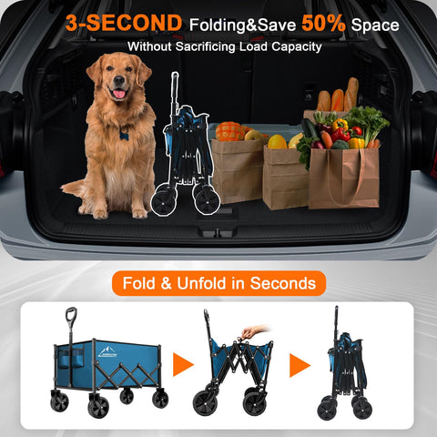 AMNOW collapsible wagon features sturdy PVC wheels for diverse surfaces.