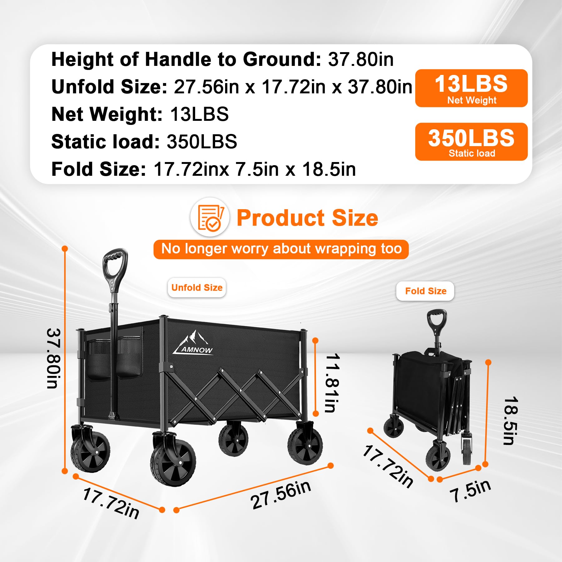 AMNOW collapsible wagon trunk fit facilitates convenient shopping trips.