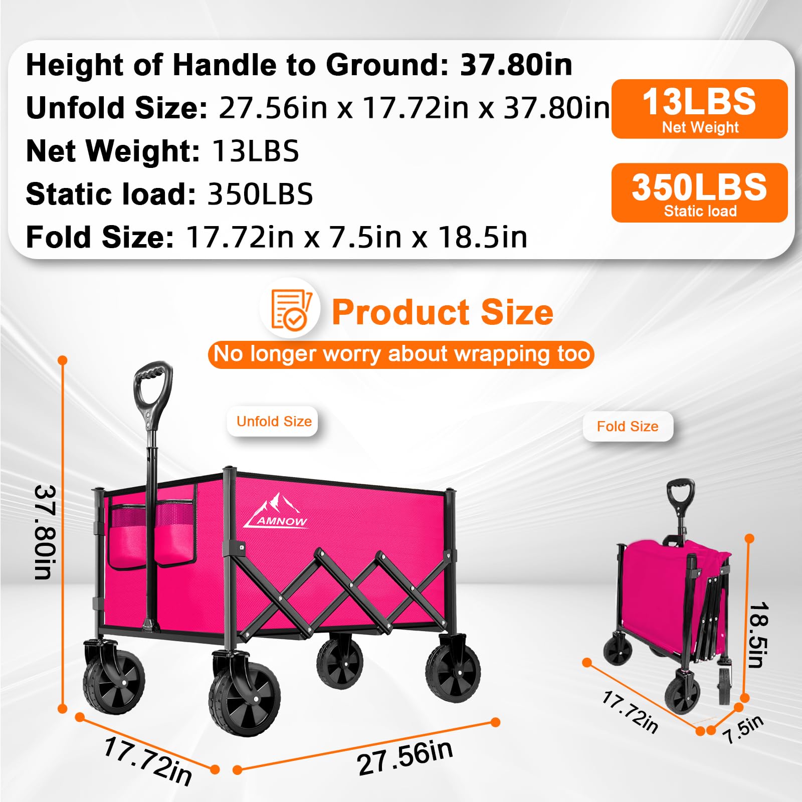 AMNOW adjustable-handle wagon for easy pulling at any height.
