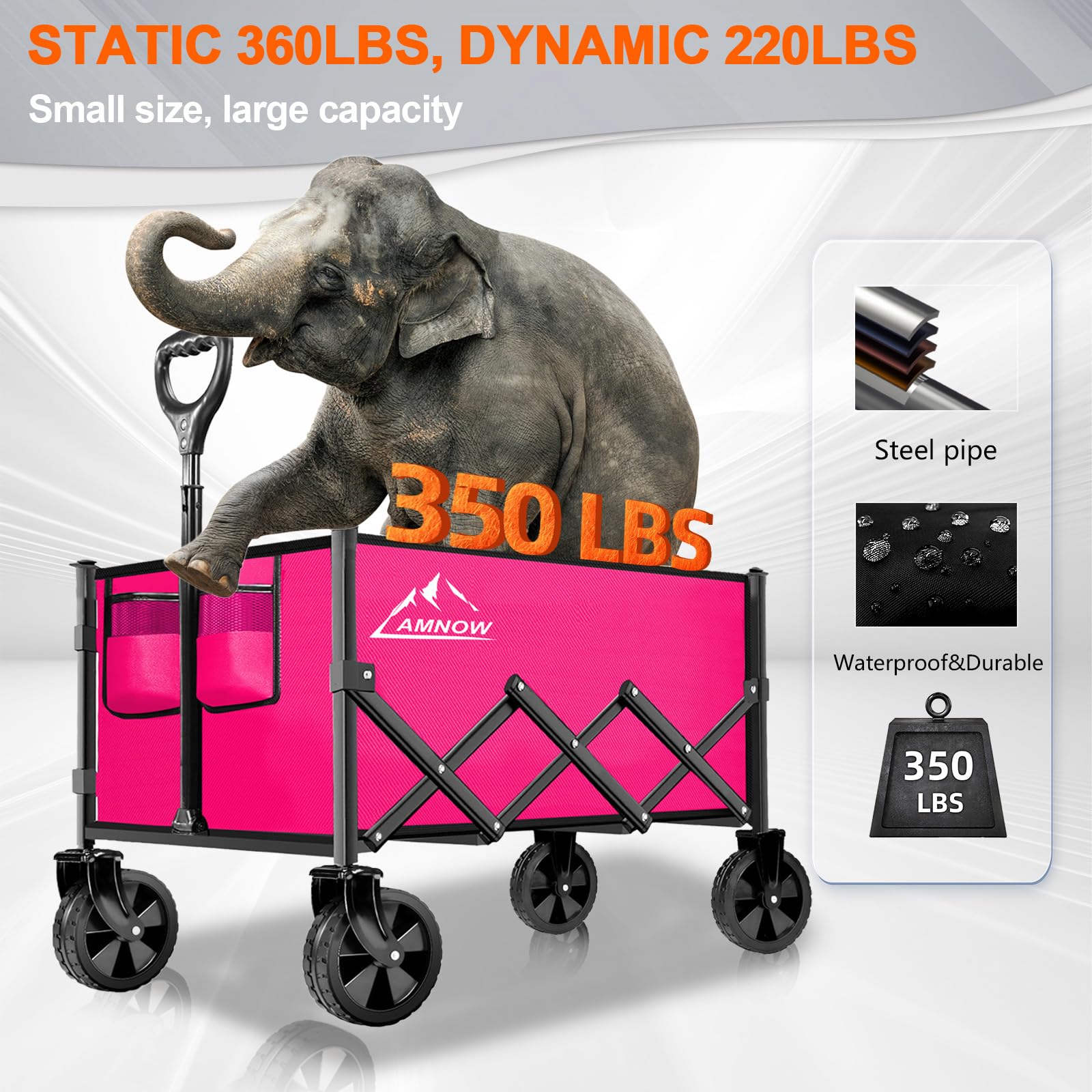 AMNOW all-terrain PVC wheels provide smooth mobility on varied surfaces.