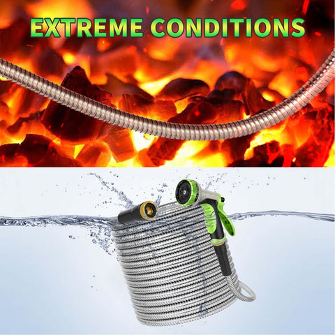 AMOOX garden hose storage image shows tidy organization and easy coil management.